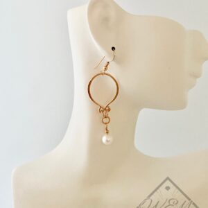 Pearl Drop Hoop Earrings In 14K Yellow Gold Filled