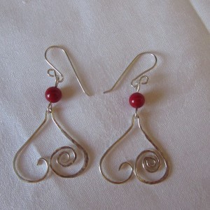 Coral Heart Dangle Earrings In Sterling Silver