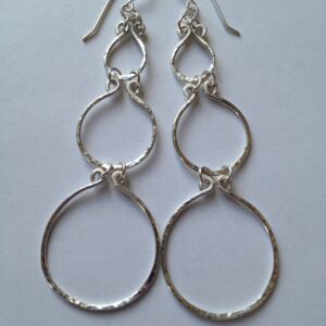 Long Triple Hoop Dangle Earrings In Sterling Silver