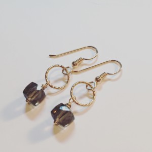 Smokey Quartz Drop Earrings In 14K Yellow Gold Filled