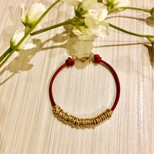 Pave’ Diamond Bracelet In Natural Red Leather