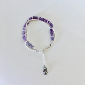 Blue Lavender Chalcedony Owl Sarah Bracelet In Sterling Silver