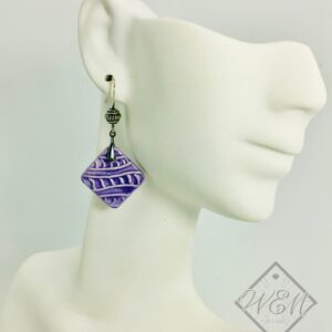 Purple Ceramic Earrings In Sterling Silver