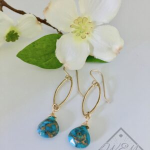 Turquoise Copper Dangle Earrings In 14K Yellow Gold Filled