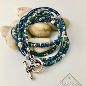 Picasso Blue Leather Wrap Bracelet