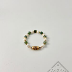 Moss Agate Lillian Bracelet In Antique Gold Plate