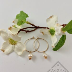 Pearl Drop Hoop Earrings In 14K Yellow Gold Filled