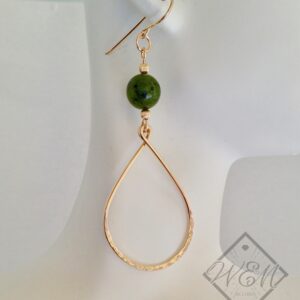 Jade Hoop Dangle Earrings In 14K Yellow Gold Filled