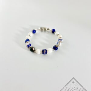 Orange Sodalite White Agate Lillian Bracelet In Silver Plate