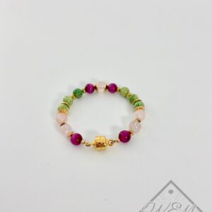 Tiger Eye Rose Quartz Olivine Lillian Bracelet In Gold Plate