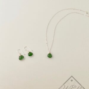 Madeline Green Serpentine Pendant Necklace Earring Set In Sterling Silver