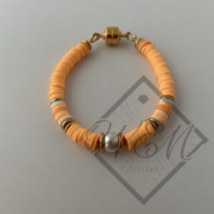 Maci Pearl Peach Heishi Bracelet In Gold Plate
