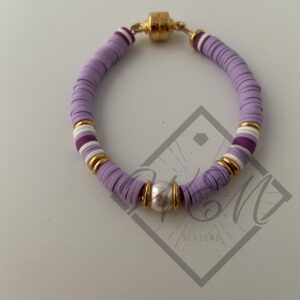 Maci Pearl Purple Heishi Bracelet In Gold Plate