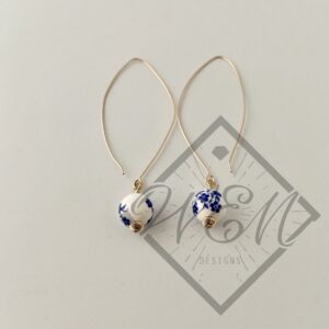 Blue and White Jean Dangle Earrings In 14K Yellow Gold Filled