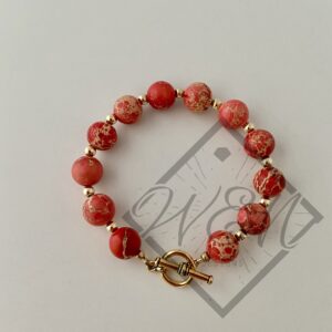 Pink Coral Impression Jasper Belle Bracelet In 14K Yellow Gold Filled
