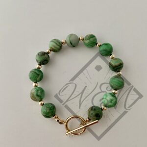 Matte Green Crazy Lace Belle Bracelet In 14K Yellow Gold Filled