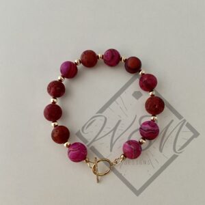 Matte Pink Crazy Lace Belle Bracelet In 14K Yellow Gold Filled