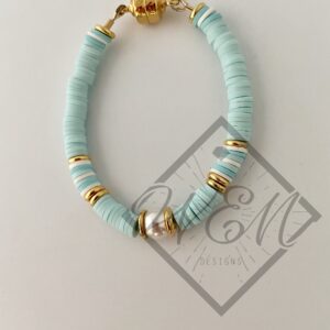 Maci Pearl Light Blue Heishi Bracelet In Gold Plate