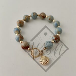 Blue Impression Jasper Shell Charm Belle Bracelet In 14K Yellow Gold Filled
