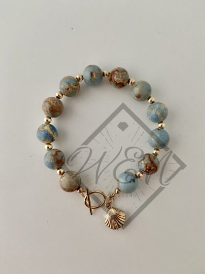 Blue Impression Jasper Shell Charm Belle Bracelet In 14K Yellow Gold Filled - Image 2