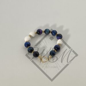 Rainbow Tiger Eye White Agate Belle Bracelet In 14K Yellow Gold Filled