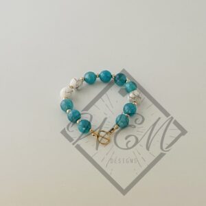Blue Jade White Howlite Belle Bracelet In 14K Yellow Gold Filled