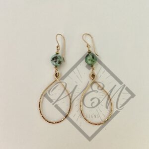 Peruvian Turquoise Hoop Dangle Earrings In 14K Yellow Gold Filled