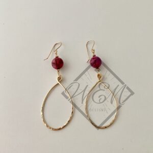 Pink Crazy Lace Hoop Dangle Earrings In 14K Yellow Gold Filled