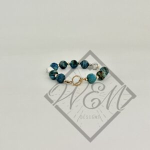 Blue Crazy Lace White Howlite Belle Bracelet In 14K Yellow Gold Filled