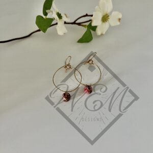 Joli Pink Impression Jasper Pyrite Hoop Earrings In 14K Yellow Gold Filled
