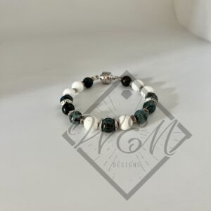 Blue Aragonite Mother of Pearl Lillian Bracelet In Silver Plate