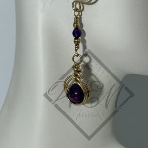Purple Crazy Lace Agate Amethyst 14K Yellow Gold Filled Dangle Earrings