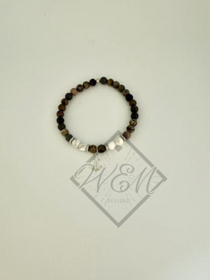 Artistic Jasper White Howlite Anchor Charm Aaron Stretch Bracelet - Image 3