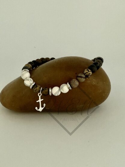 Artistic Jasper White Howlite Anchor Charm Aaron Stretch Bracelet - Image 2