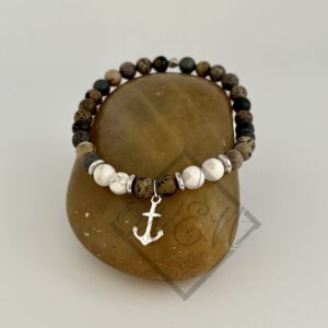 Artistic Jasper White Howlite Anchor Charm Aaron Stretch Bracelet
