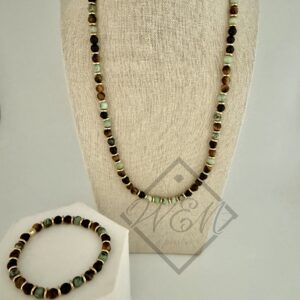 Black Onyx Tiger Eye Variscite Gold Bead Aaron Necklace