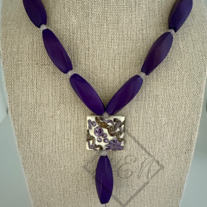 Purple Wood Twisted Oval Multi-Color Bead Ceramic Necklace
