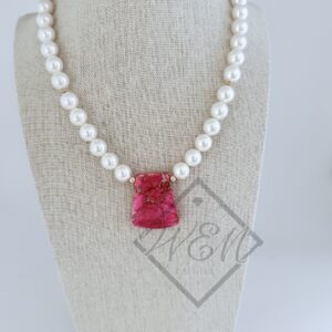 White Swarovski Pearl Red Impression Jasper Necklace