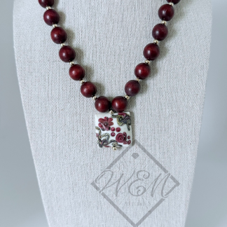 Cranberry Wood Ceramic Bead Gold Filled Necklace