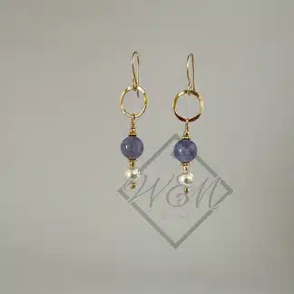 Tanzanite Pearl Gold Earrings